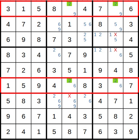 Lösung für Beispiel 2 für einen X-Flügel in Sudoku